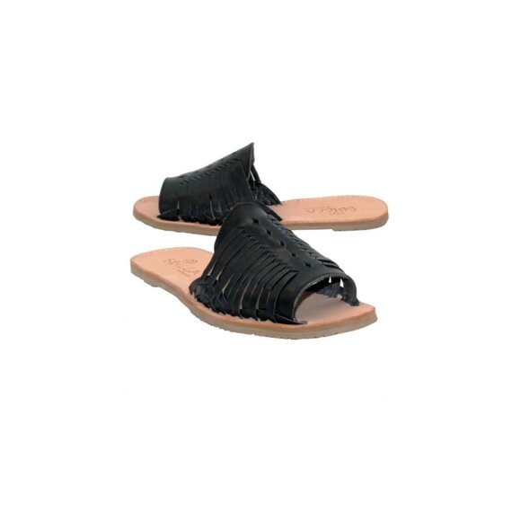 Sbicca Lawrin Black Leather Huarache Slide Sandals Women’s 9 NIB Beach Vacation - Picture 1 of 2